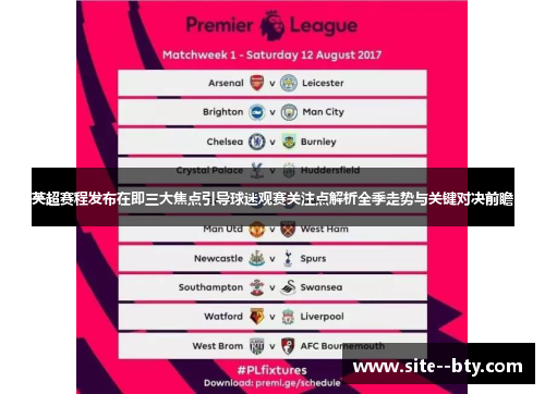 英超赛程发布在即三大焦点引导球迷观赛关注点解析全季走势与关键对决前瞻